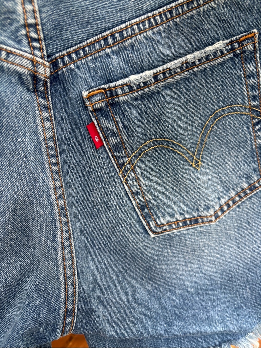 Levi's Light Blue Distressed 501 Mid-Thigh Denim Shorts - Picture 8 of 10